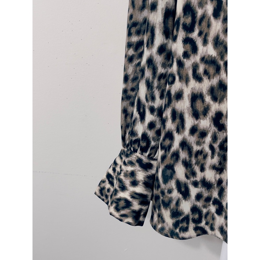 Rachel Zoe Women Neutral Button Front Blouse Large Animal Print Casual Flowy - Picture 3 of 9